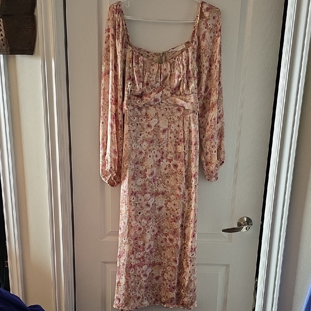 Lush Floral Long Sleeve Dress in Pink and Cream Size Small
